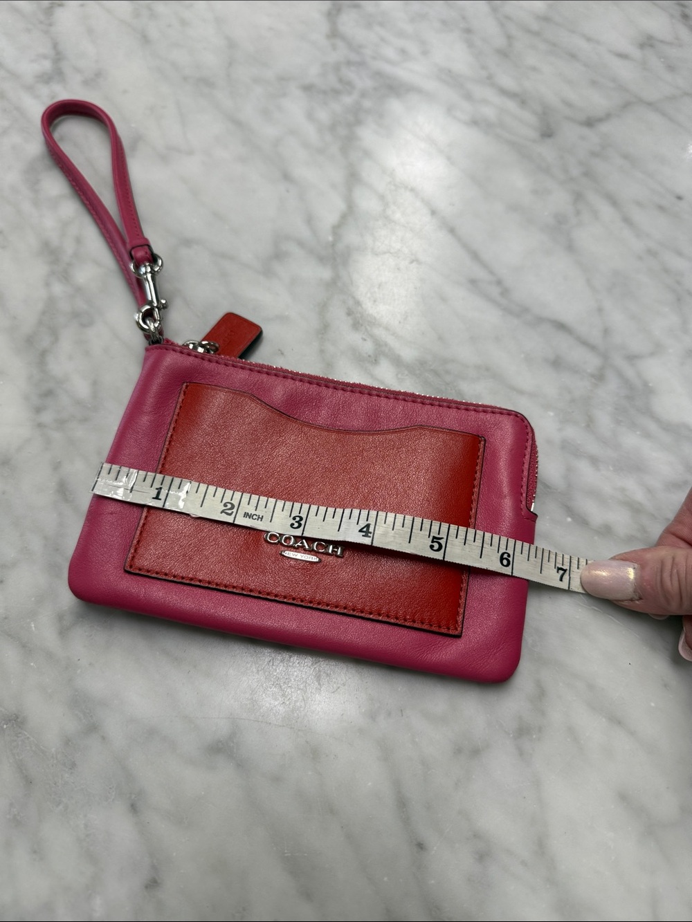 Coach Red and Pink Color Block Leather Wristlet - Picture 9 of 9